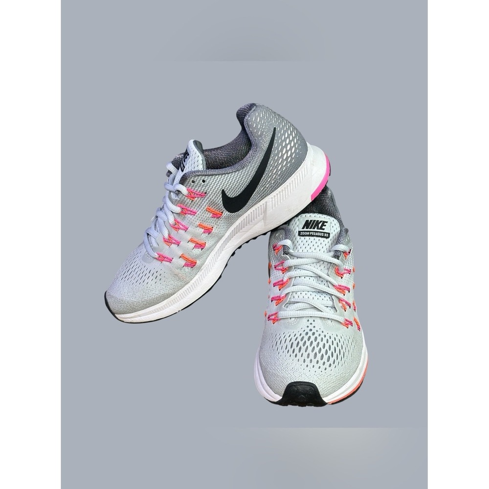 Nike Zoom Pegasus 33 Running Shoes Gray Pink Orange Women's Size 6.5